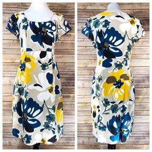 Boden Floral Dress in Blue, Yellow, and White